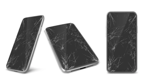 iPhone Fix Screen showing cracked smartphone displays before repair.